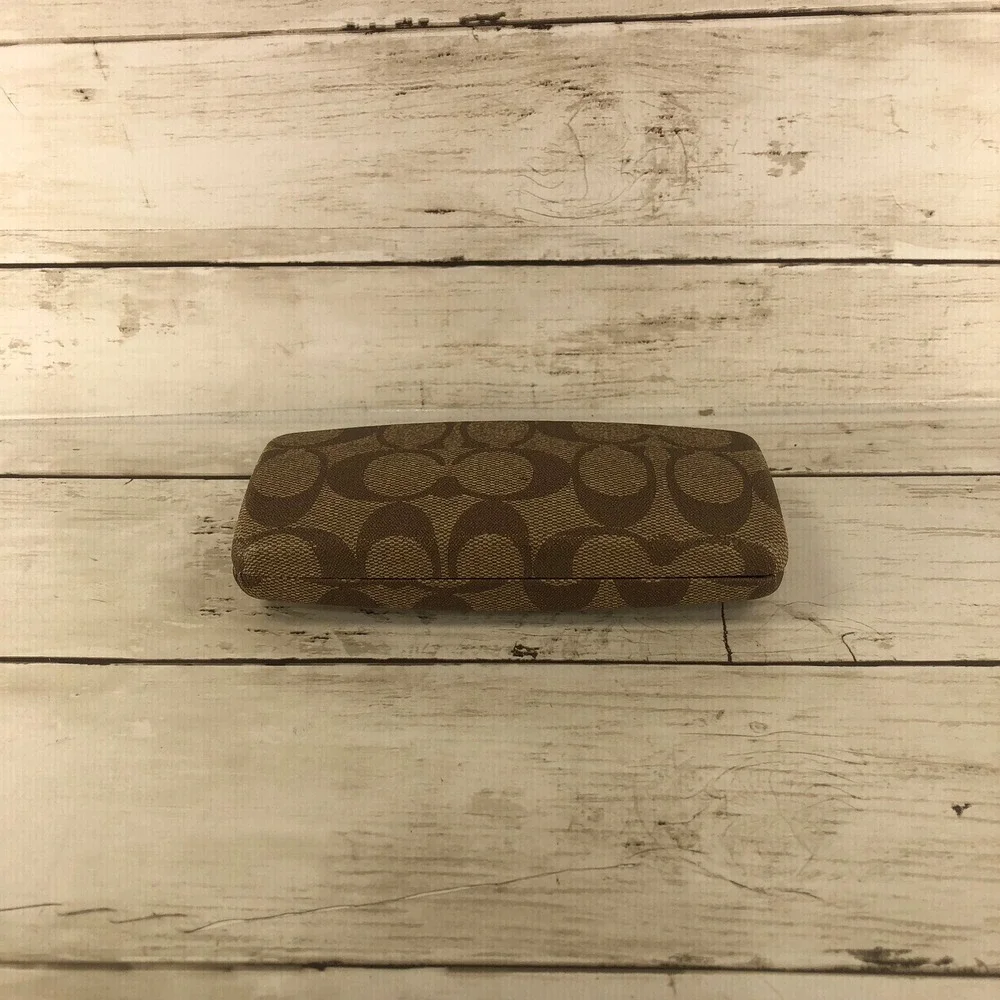 Coach Signature Monogram Hard Eyeglass Sunglasses Case Brown Tan Clamshell Logo